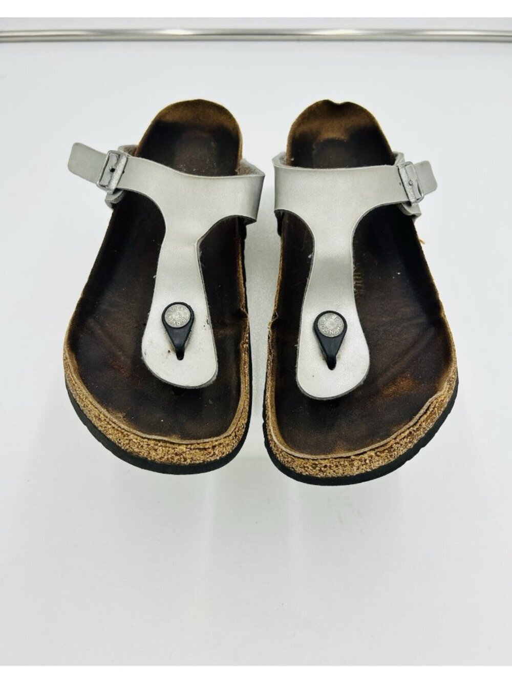 Birkenstock Gizeh Silver Metallic Thong Sandals Womens EUR 39 US 8-8.5 Regular